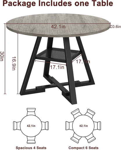 round Dining Table for 4,Kitchen Dining Room Circle Dinner Pedestal Table,Space Saving Wood Kitchen & Dining Room Furniture, 42In,Grey