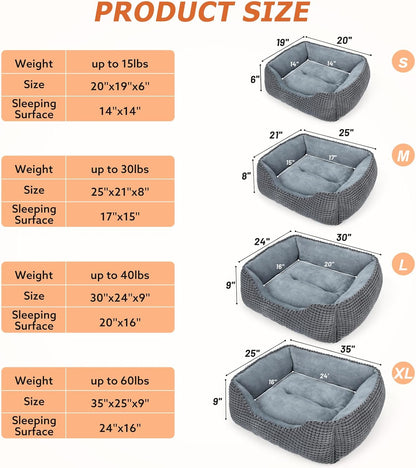 Dog Bed for Large Medium Small Dogs, Rectangle Washable Sleeping Puppy Bed, Soft Calming Cat Beds for Indoor Cats, Orthopedic Pet Sofa Bed, Anti-Slip Bottom with Multiple Size (20'', Grey)