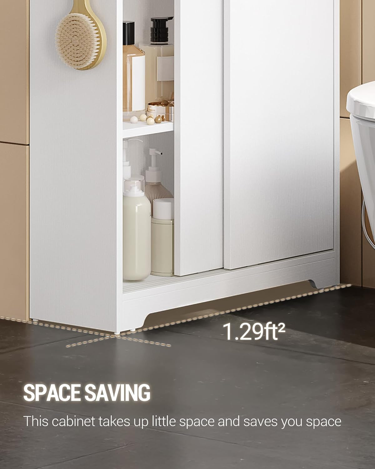 Slim Bathroom Storage Cabinet, Toilet Paper Storage Cabinet with Sliding Doors, Small Cabinets with Toilet Paper Holder, Adjustable Shelf, Next to Toilet, for Small Spaces, White BC62813X