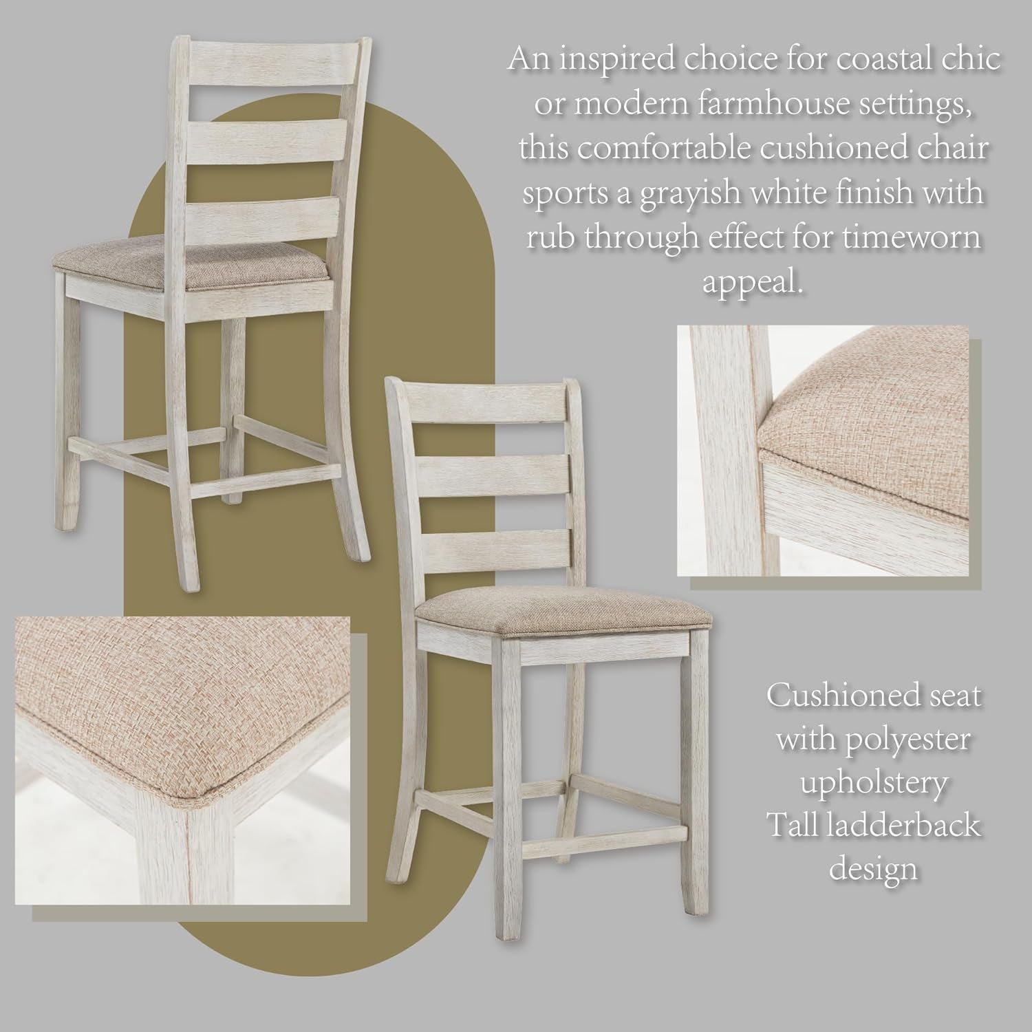 Skempton 24" Counter Height Upholstered Barstool, Set of 2, Antique White