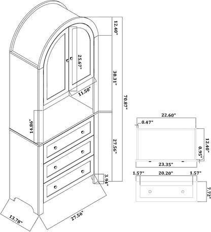 71” Tall Arched Storage Cabinet with Drawer,Farmhouse Arched Bookcase with Door,Freestanding Arch Tall Pantry with Countertop for Kitchen Living Room (Natrual, 71Inch)