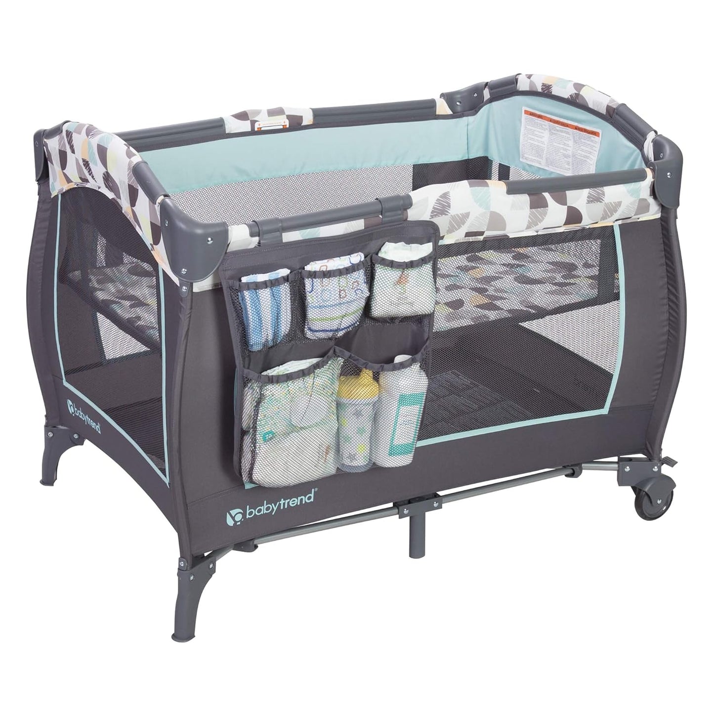 Nursery Center, Portable Playard with Bassinet, Changing Table and Storage Organizer, Trend-E - Foldable and Convertible Travel Play Crib for Babies and Toddlers, Doodle Dots