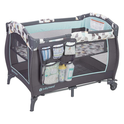 Nursery Center, Portable Playard with Bassinet, Changing Table and Storage Organizer, Trend-E - Foldable and Convertible Travel Play Crib for Babies and Toddlers, Doodle Dots
