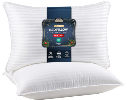 Bed Pillows for Sleeping Queen Size (White), Set of 2, down Alternative Pillow for Sleeping, Cooling Hotel Quality Pillow Set for Back, Stomach or Side Sleepers