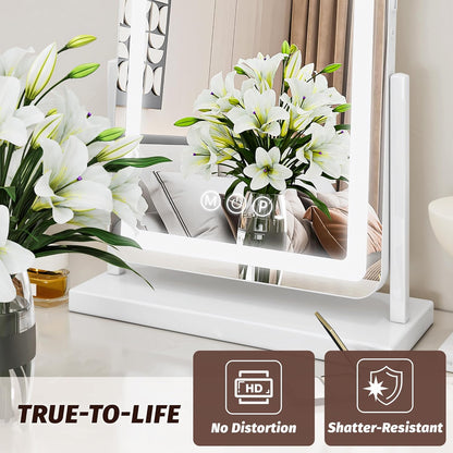 Vanity Mirror with Lights, 18"X13" Hollywood Lighted Makeup Mirror for Tabletop & Bedroom 3 Color Lighting Modes Smart Touch Control 360° Rotation Detachable