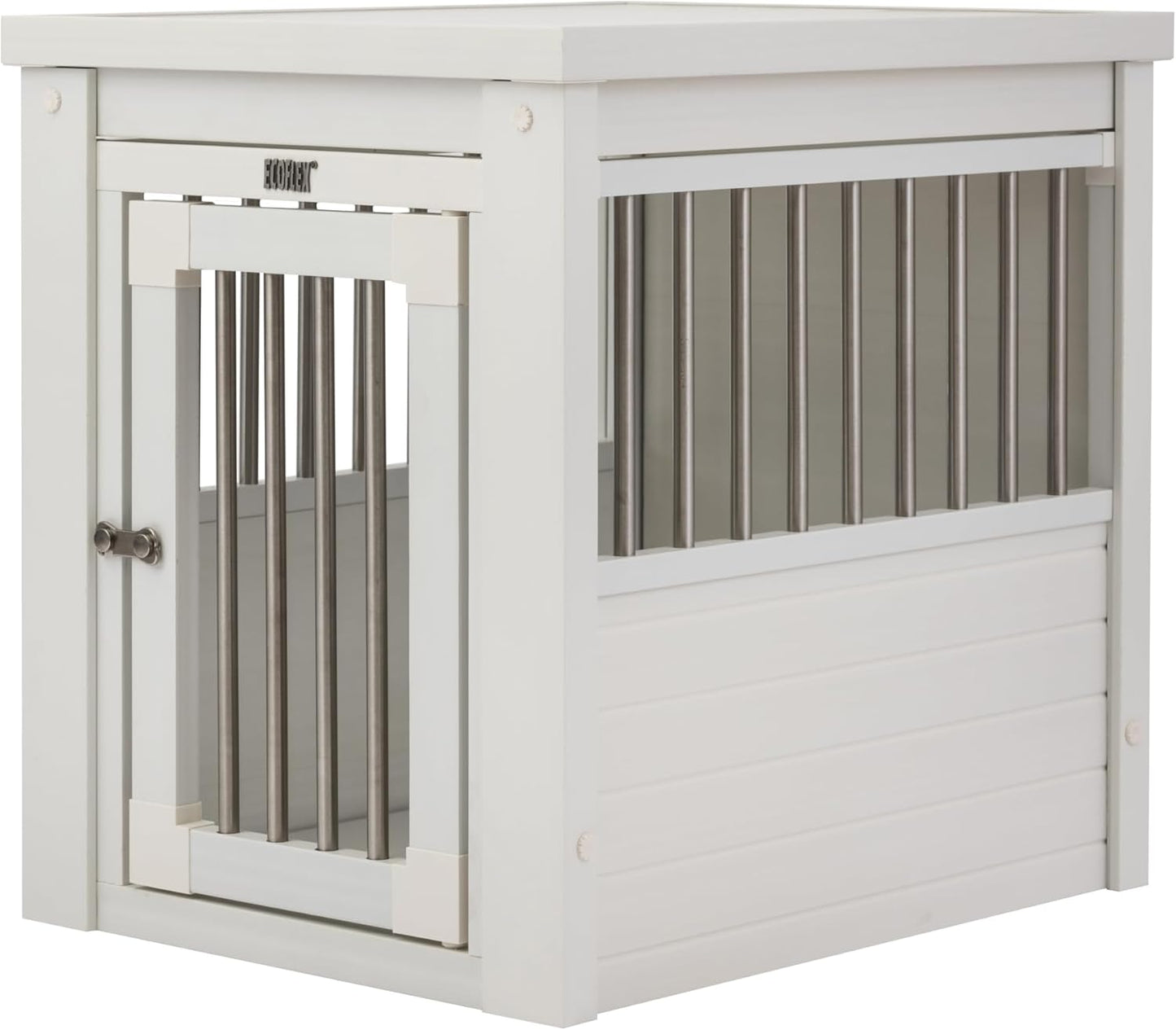 ECOFLEX Dog Crate Furniture End Table, Durable Wood-Plastic Composite, Stainless Steel Latch, Easy Assembly, Ideal for Dogs up to 20Lbs, Antique White Small