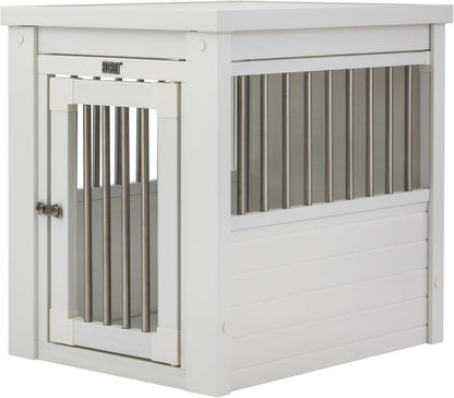 ECOFLEX Dog Crate Furniture End Table, Durable Wood-Plastic Composite, Stainless Steel Latch, Easy Assembly, Ideal for Dogs up to 20Lbs, Antique White Small