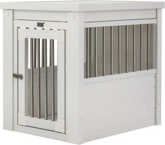 ECOFLEX Dog Crate Furniture End Table, Durable Wood-Plastic Composite, Stainless Steel Latch, Easy Assembly, Ideal for Dogs up to 20Lbs, Antique White Small