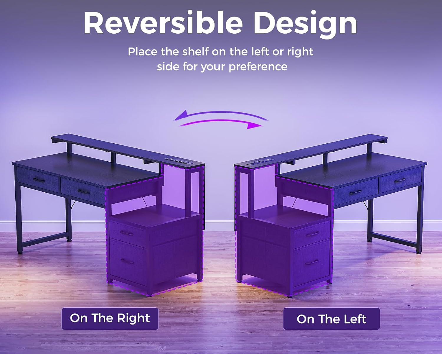 Computer Desk with 4 Drawers, 48 Inch Gaming Desk with Power Outlet, Office Desk with Monitor Shelf, Work Desk Table for Home Office, Black