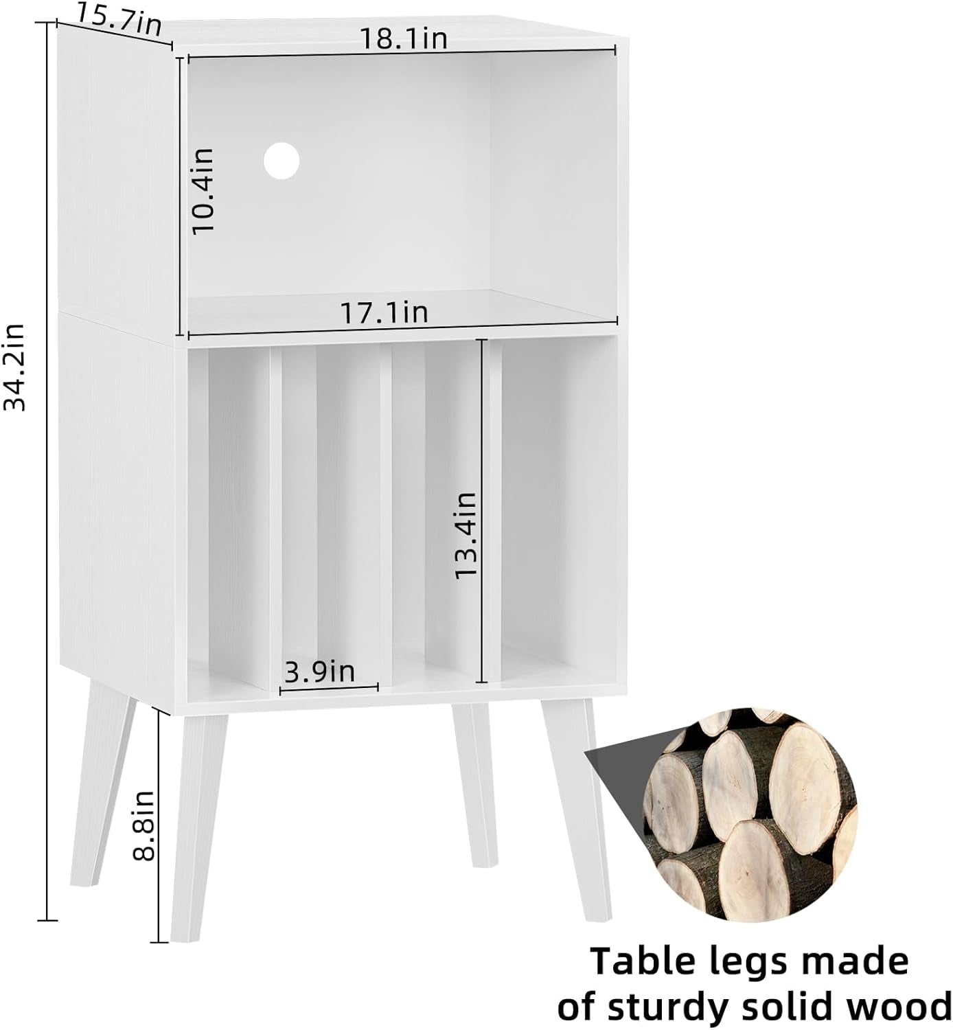 Record Player Stand, White Turntable Stand Holds up to 160 Albums, Mid-Century Vinyl Storage Cabinet Table with Solid Wood Legs, Record Player Holder Dispaly Shelf for Bedroom Living Room
