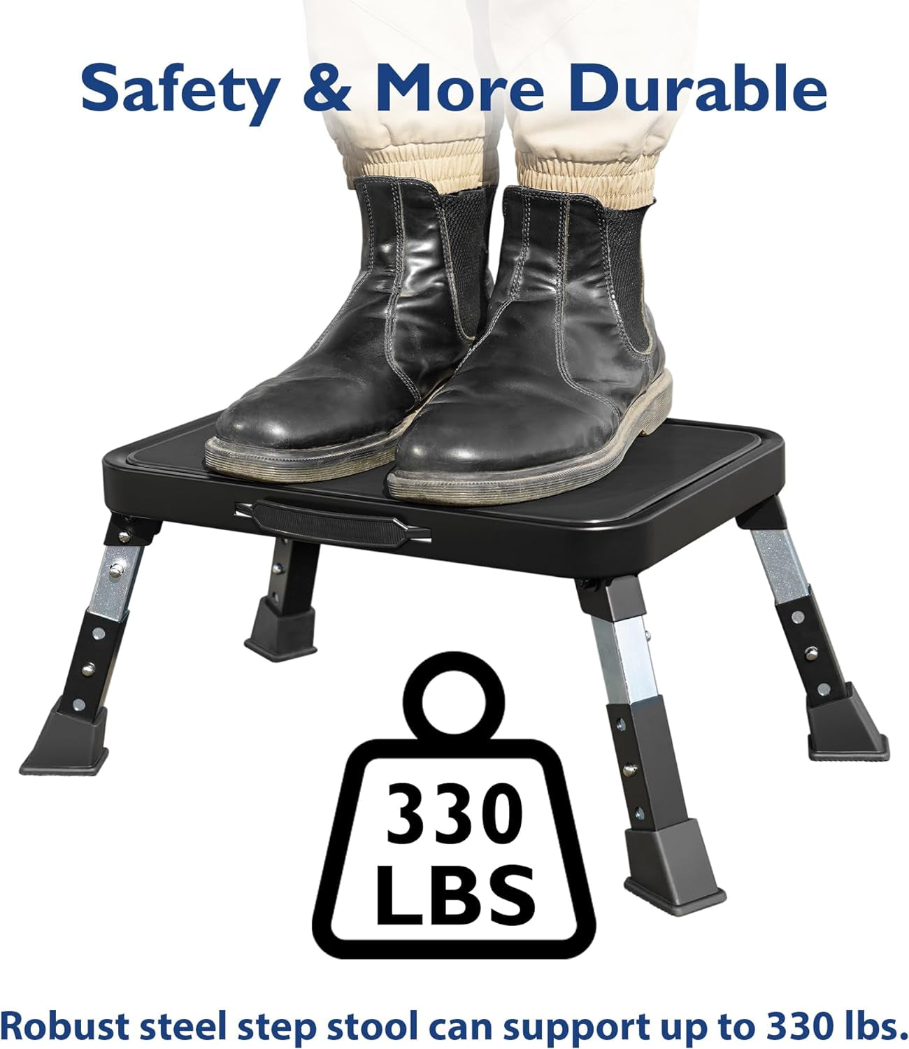 Folding Step Stool, 3-Level Adjustable Metal Step Stool with Anti-Slip Pedal and Locking Legs, 330Lbs Heavy Duty Folding Foot Stool, Portable Stepping Stool for Kids, Kitchen, Home, Office