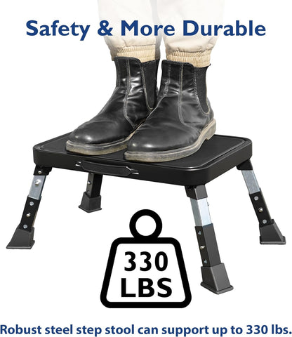 Folding Step Stool, 3-Level Adjustable Metal Step Stool with Anti-Slip Pedal and Locking Legs, 330Lbs Heavy Duty Folding Foot Stool, Portable Stepping Stool for Kids, Kitchen, Home, Office