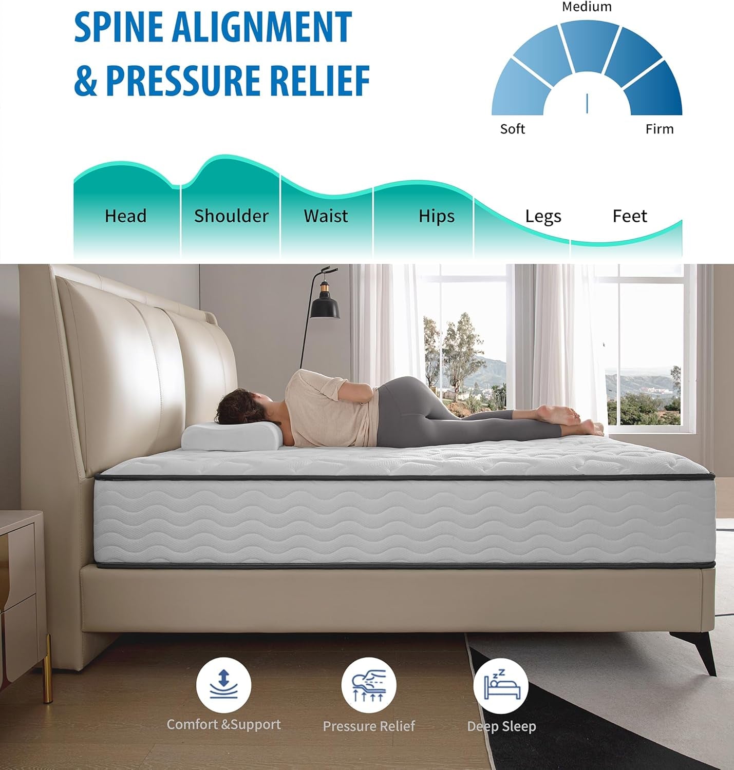 Queen Size Mattresses,10 Inch Memory Foam Hybrid Queen Mattresses in a Box White Mattress with Provide Sleep Support and Pressure Relief,Medium Firm,Certipur-Us.