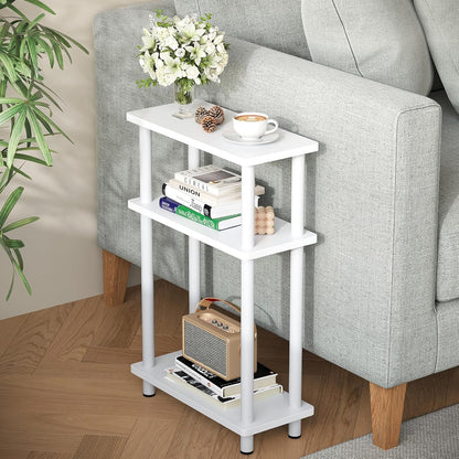 Small Narrow Side Table, 3-Tier Skinny End Table with Storage Shelf, Slim Nightstand Bedside Table for Small Spaces, Living Room, Bderoom, White