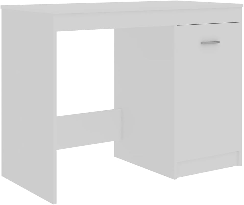 White Engineered Wood Compact Computer Desk, Rectangular Modern Office Desk for Home, Study, Small Spaces, 39.4 X 19.7 Inch Work Table