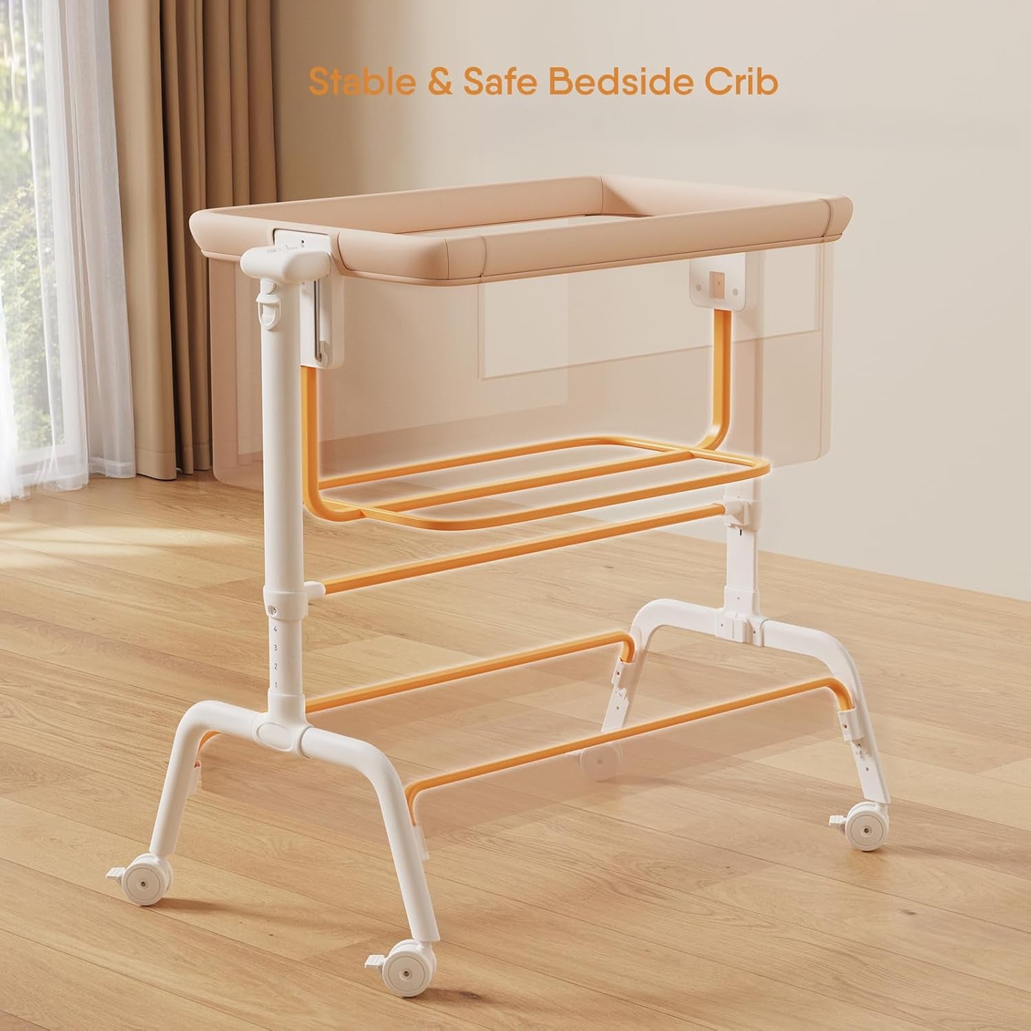 3-In-1 Baby Bassinet, Rocking Bassinet, Bedside Bassinet for Baby, Stable and Secure Bassinet Bedside Sleeper for Newborn & Infant, 6 Height Adjustable with Wheels, Mattress & Breathable Mesh (Khaki)