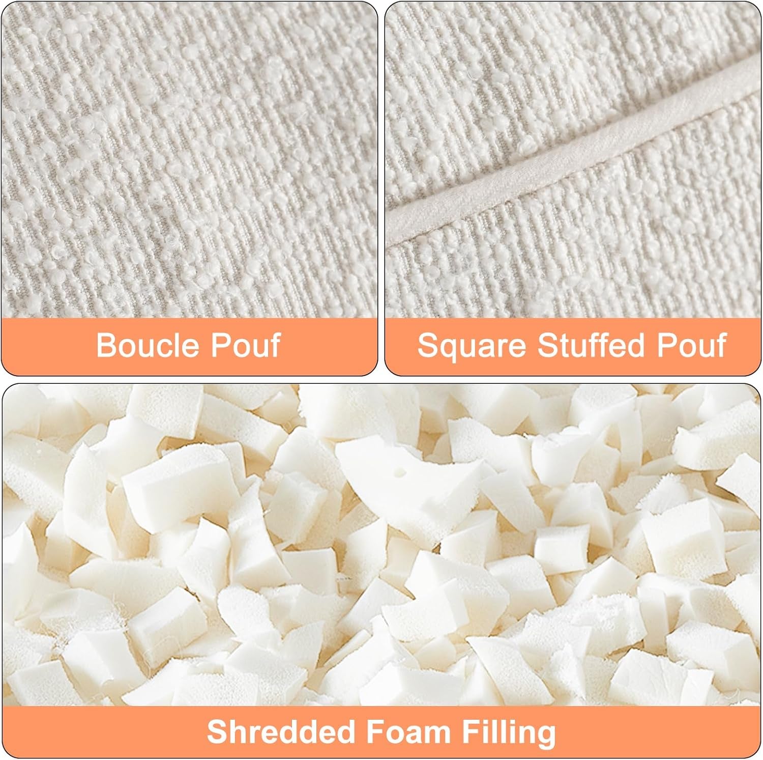 Pouf Ottoman Stuffed Modern Foam Filled Foot Rest Poufs for Living Room Chair Decorative 20 X 15 Inches Boho Relax Stool Floor Poufs Foot Rest for Living Room,Beige