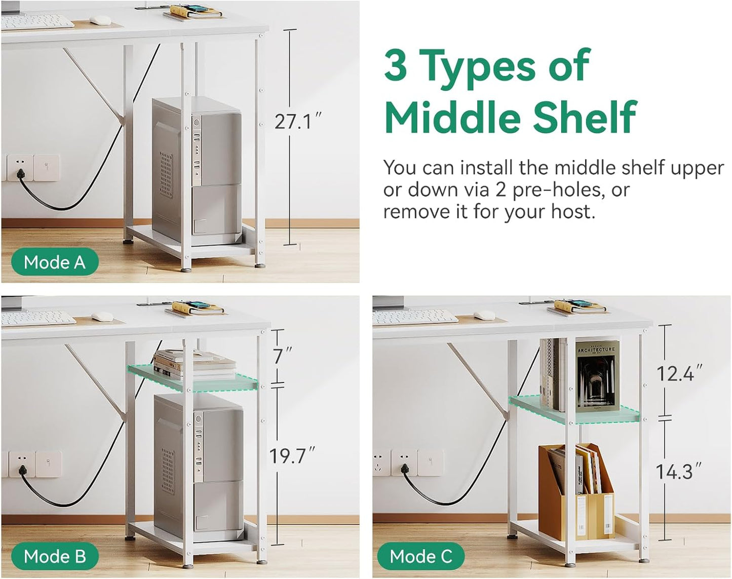 51 Inch Computer Desk with File Drawers & USB Power Outlets - Reversible Home Office Desk with Storage Shelves, Work from Home, Modern Work/Writing/Study Table for Bedroom, White