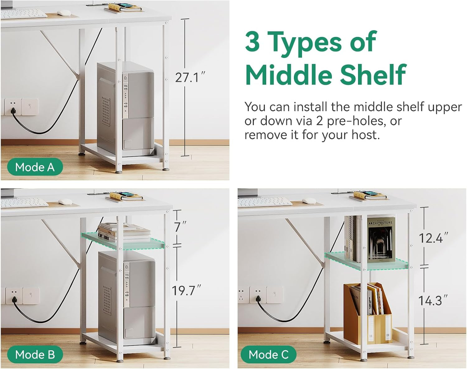 51 Inch Computer Desk with File Drawers & USB Power Outlets - Reversible Home Office Desk with Storage Shelves, Work from Home, Modern Work/Writing/Study Table for Bedroom, White