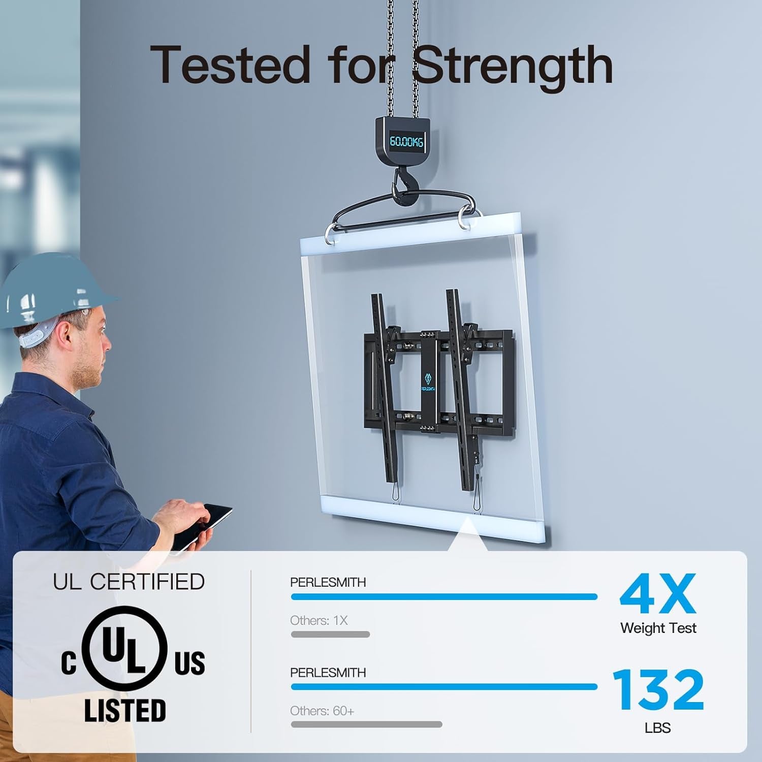 UL Listed TV Mount for Most 37-82 Inch TV, Universal Tilt TV Wall Mount Fits 16”- 24” Wood Stud with Loading 132 Lbs & Max VESA 600X400Mm, Low Profile Flat Wall Mount Bracket PSLTK1