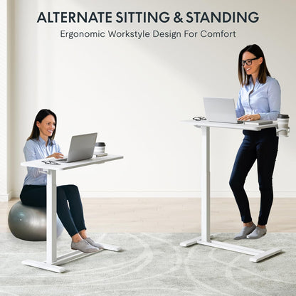 H7 Adjustable Overbed Bedside Table with Wheels Pneumatic Mobile Standing Desk Laptop Desk Rolling Computer Cart Movable Overbed Table Hospital Home Use(27.6" W X 15.7" D, White)