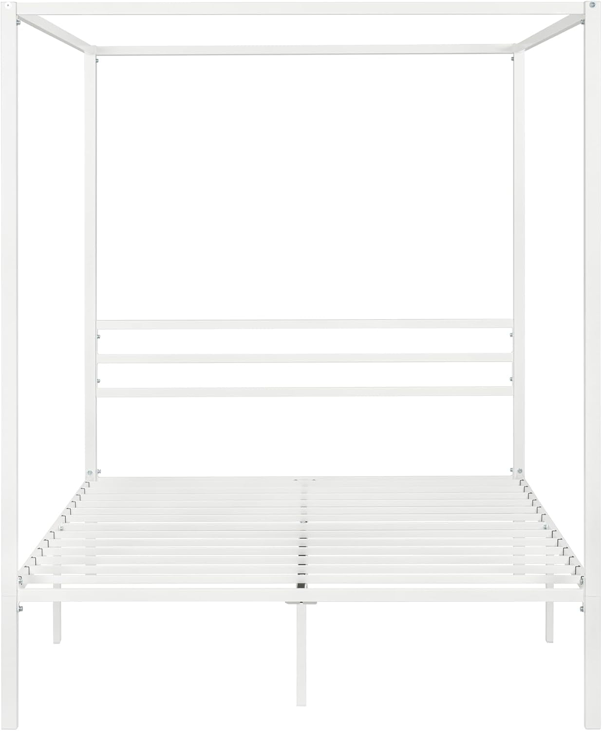 Canopy Bed Frame Full Size/Mattress Foundation with Metal Slats Support/No Box Spring Needed/Easy Assembly/White
