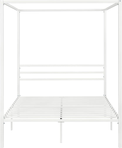 Canopy Bed Frame Full Size/Mattress Foundation with Metal Slats Support/No Box Spring Needed/Easy Assembly/White