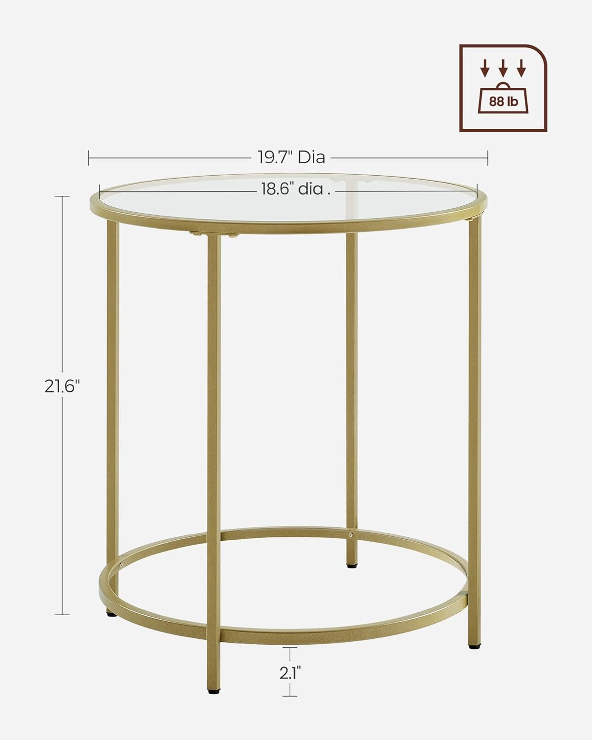 round Side Table, Glass End Table with Metal Frame, Black Coffee Table with Modern Style, for Living Room, Balcony, Bedroom, Black