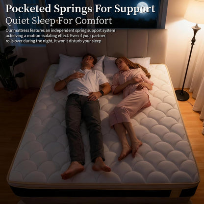 King Size Mattress,14 Inch Hybrid Mattress-Medium Firm Support for Side and Back Sleepers|Pressure-Relieve Memory Foam&Motion-Isolating Pocket Springs for a Quiet Night|Skin-Friendly&Breathable Cotton