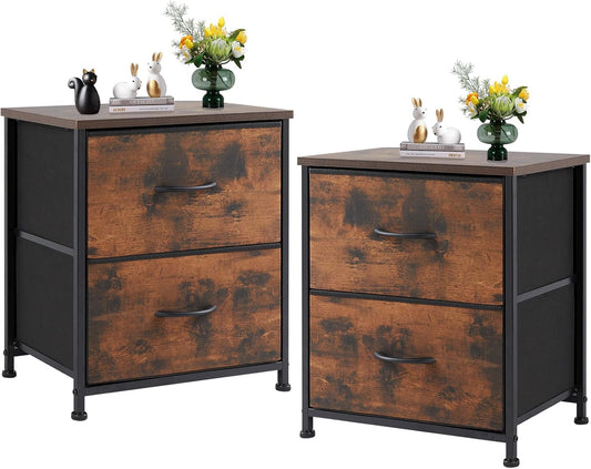 Nightstand Set of 2 with 2 Storage Drawers, 20" Height Small Bed Side Furniture End Table, Wooden Top Fabric Cabinet Kids Mini Dresser for Bedroom, Closet, Entryway, College Dorm