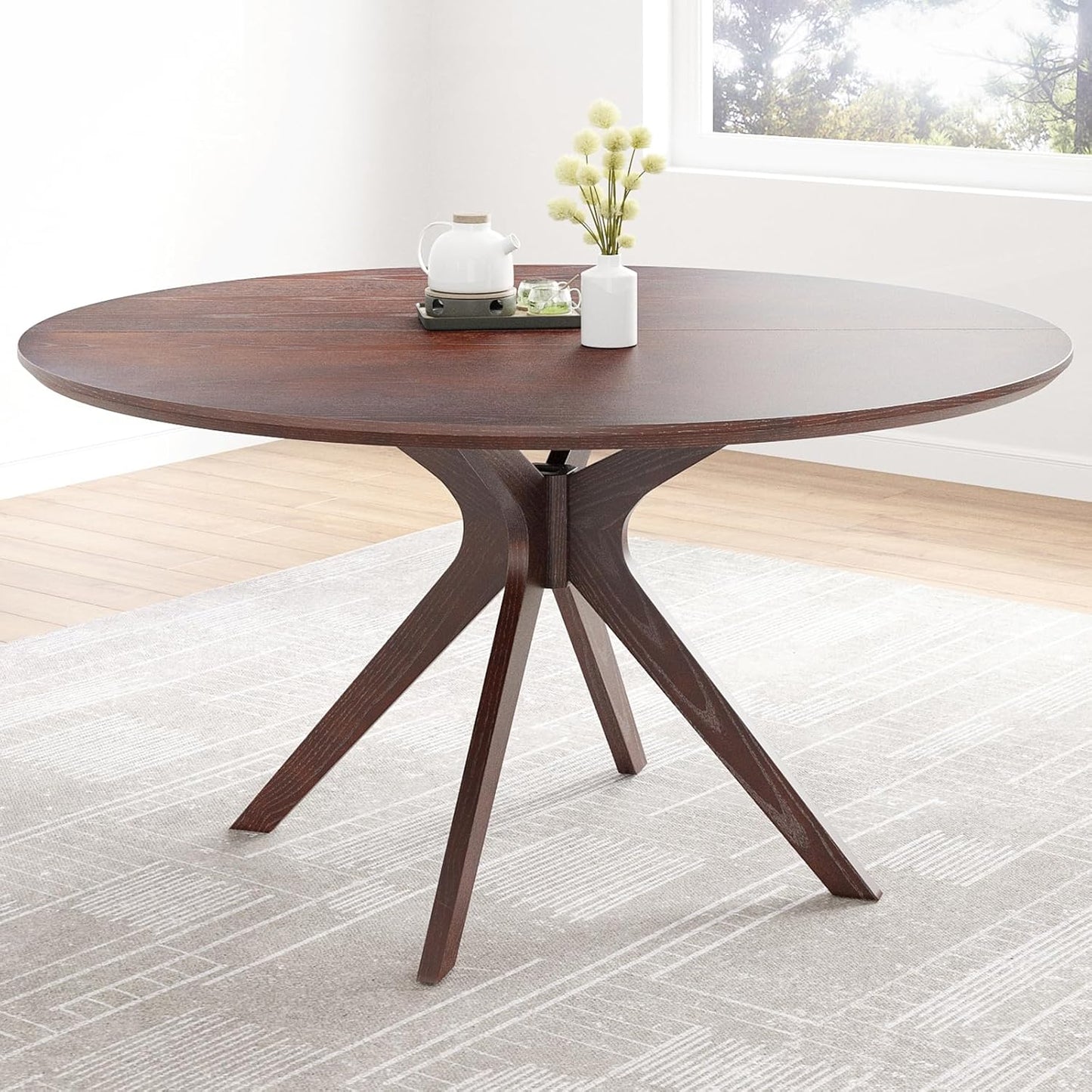 47.2" Solid Wood round Dining Kitchen Table for 4-6 People with Intersecting Pedestal Base
