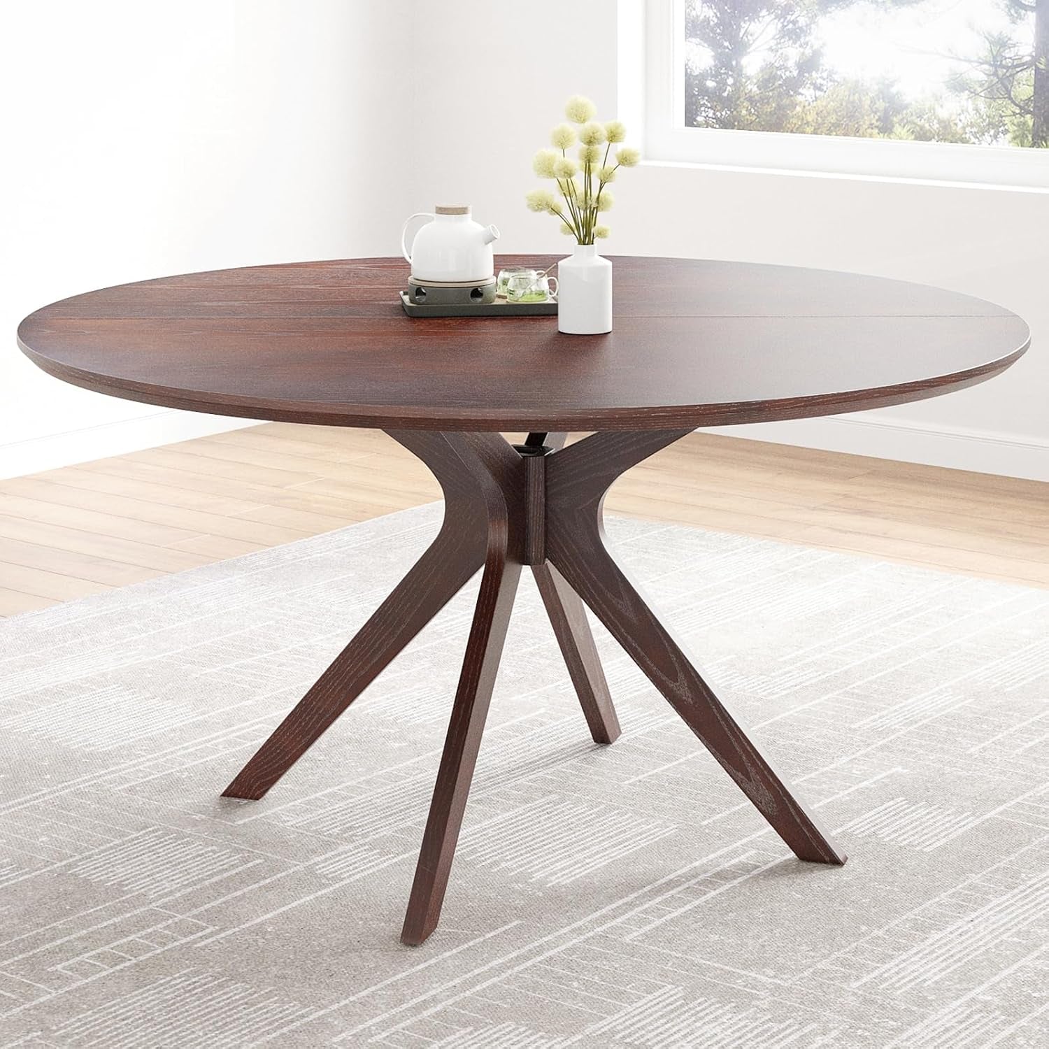 47.2" Solid Wood round Dining Kitchen Table for 4-6 People with Intersecting Pedestal Base