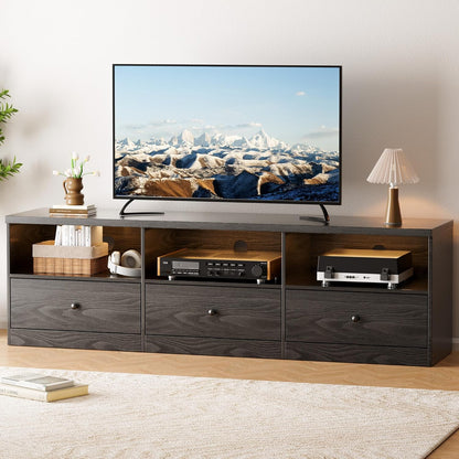 TV Stand with up to 80-Inch Tvs with 3 Large Storage Drawers and 3 Open Shelves, Black TV Stands for Living Room, Entertainment Center with Storage, Tvs Console Table, Suitable for Bedroom, Office