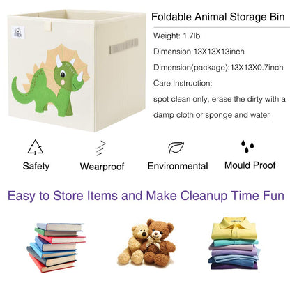 Foldable Animal Cube Storage Bins Fabric Toy Box/Chest/Organizer for Toddler/Kids Nursery, Playroom, 13 Inch (Triceratops)