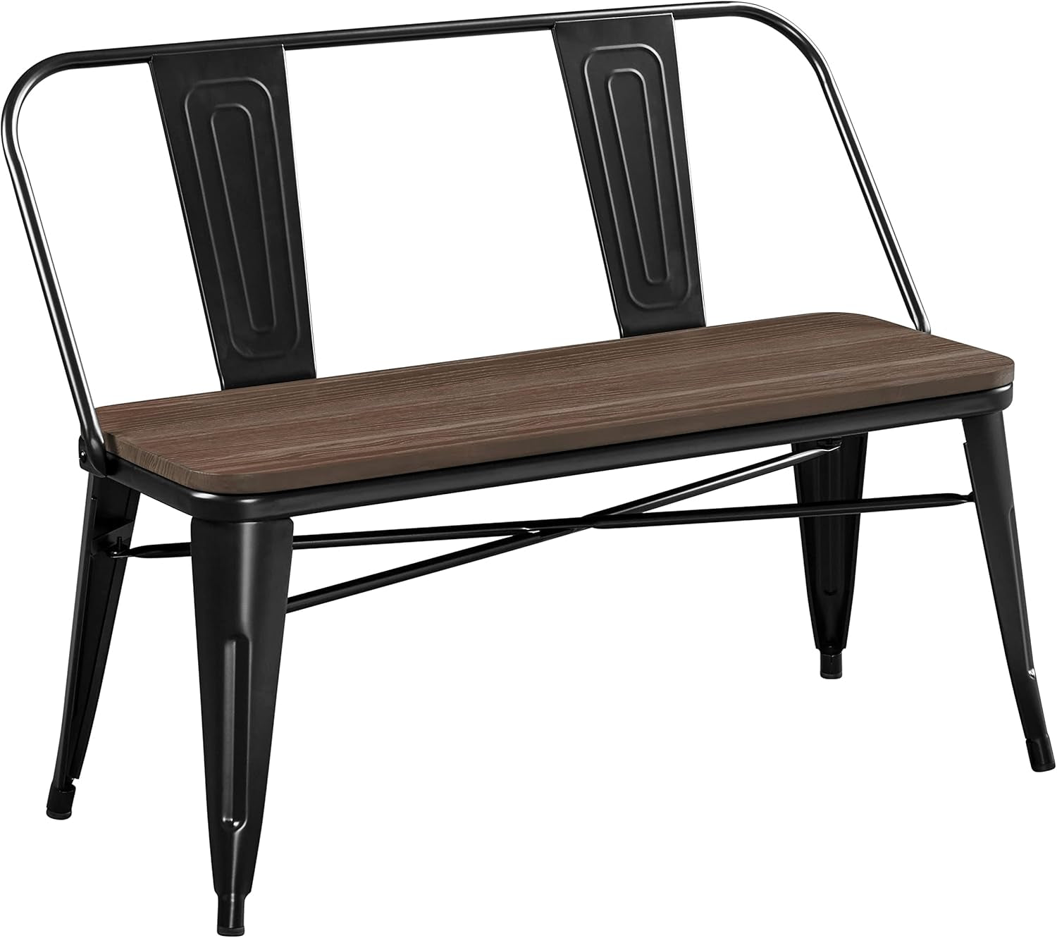 Industrial Metal Dining Bench Mid-Century Farmhouse Bench with Wooden Top Seat and Removable Backrest for Kitchen/Garden, Black