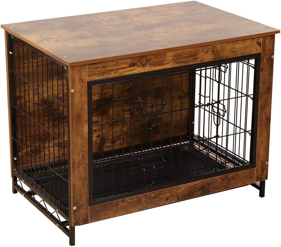 Dog Crate Furniture, Dog Kennel Furniture with Double Door, 32.5" Dog Crates for Medium Dogs with Removable Tray, Brown