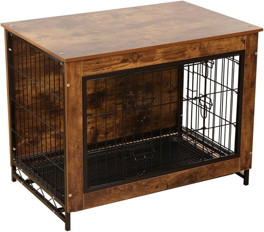 Dog Crate Furniture, Dog Kennel Furniture with Double Door, 32.5" Dog Crates for Medium Dogs with Removable Tray, Brown