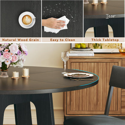 round Dining Table Set for 6, 7-Piece Kitchen Table and Chairs for 6, 47'' round Dining Room Table Set with 6 Chairs, Space Saving Dining Table with Wood Base for Kitchen, Living Room, Black