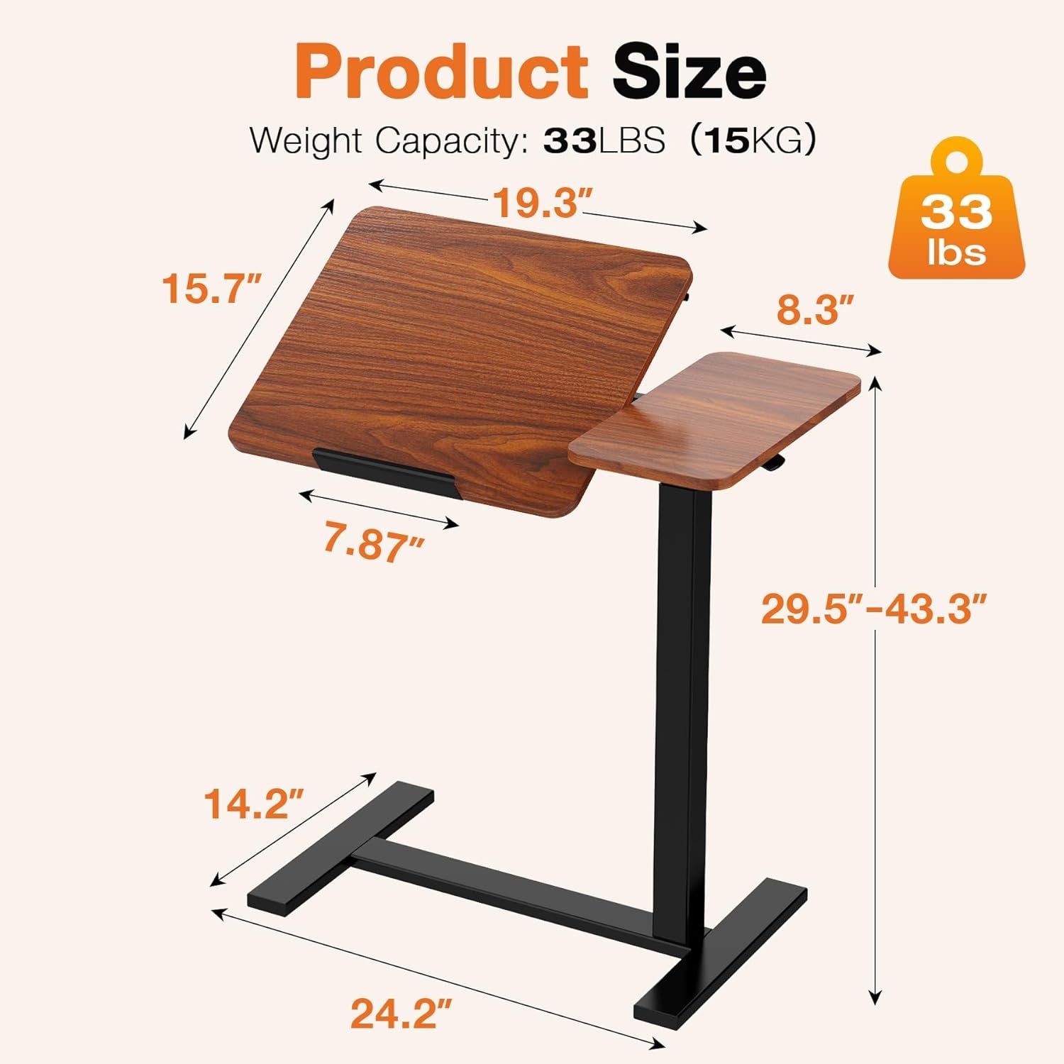 Small Standing Desk Rolling Table Adjustable Height, Laptop Mobile Stand with Wheels, Portable Computer Workstation with Tiltable Desktop for Teacher Classroom Home Office, Brown
