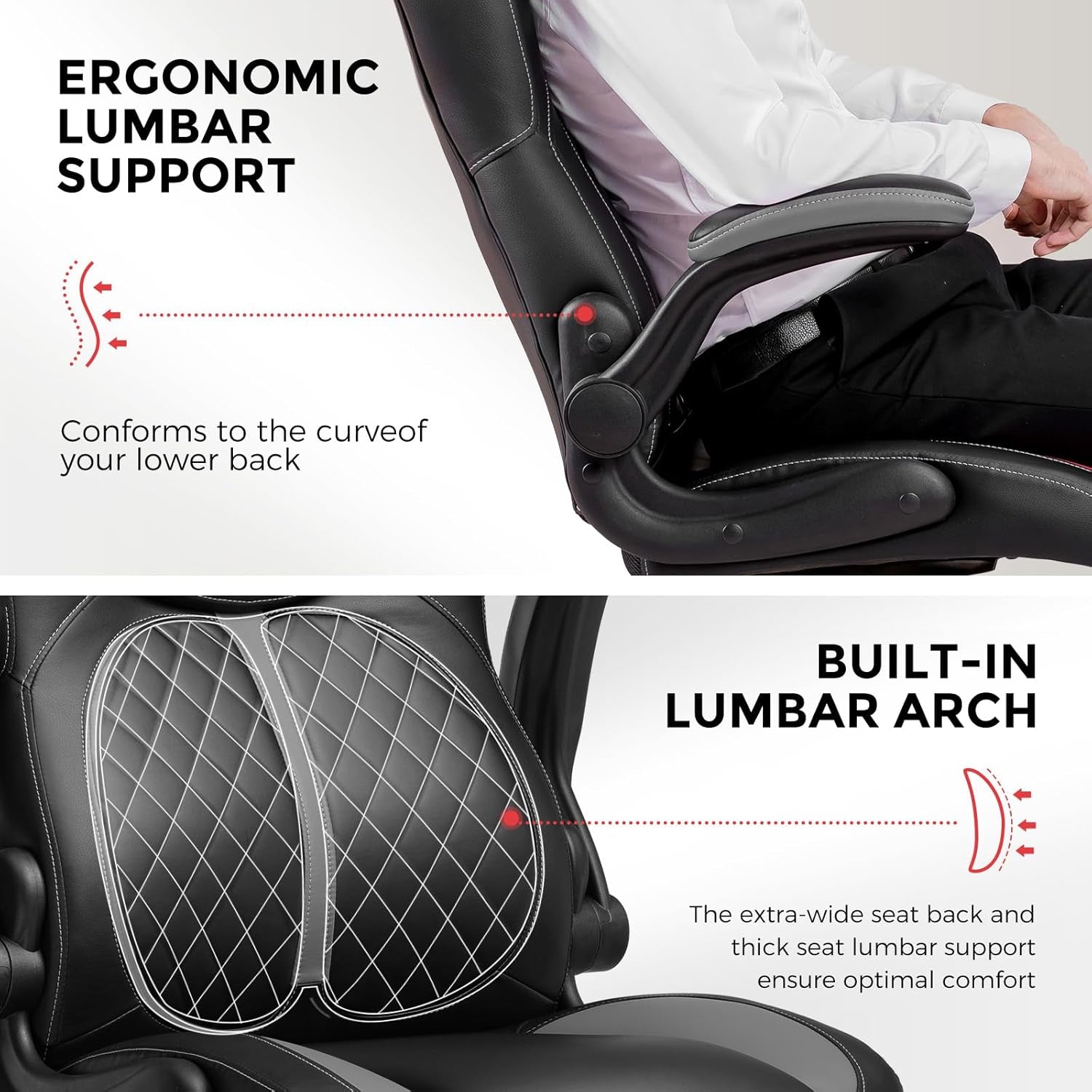 Office Computer Gaming Chair Ergonomic Desk Chair for Adults with Lumbar Support Flip-Up Arms Adjustable Height Swivel Wheels PU Leather Executive Design for Short People Use, Gray