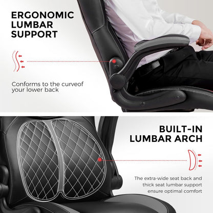 Office Computer Gaming Chair Ergonomic Desk Chair for Adults with Lumbar Support Flip-Up Arms Adjustable Height Swivel Wheels PU Leather Executive Design for Short People Use, Gray