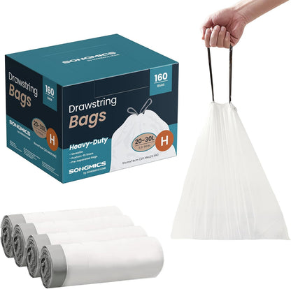 Trash Bags for 8-Gallon (30 L) Trash Cans, Drawstring Kitchen Garbage Bags, Pre-Separated, Liner Code 30A, 2 Rolls, 90 Count, White UKRB30A02