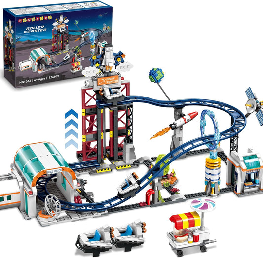 Space Roller Coaster Building Toy - 926PCS Coaster Building Set Features Lift Platform, Satellites, Rocket Buildable Space Rollercoaster Adventure Park for Adults Kids Girl Boy Ages 8+