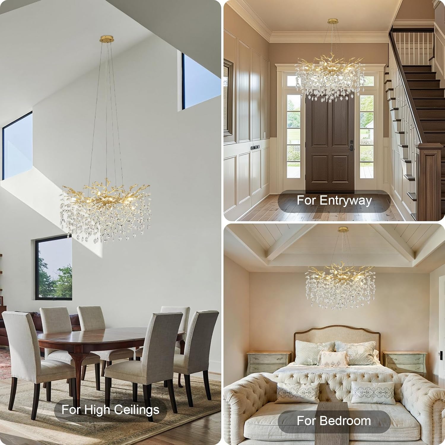 31.5" Modern Crystal Chandeliers for Dining Room,Gold Crystal Tree Branches Chandelier, round Dining Room Chandelier over Table, Chandeliers for Living Room, Entryway,Foyer