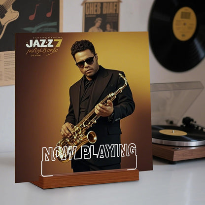 Now Playing Vinyl Record Stand, Light up Record Holder Stand Display Decor, LED Wooden Base with Soft Warm White Lights,Vinyl Album Storage Gifts for Music Lovers Room Decor