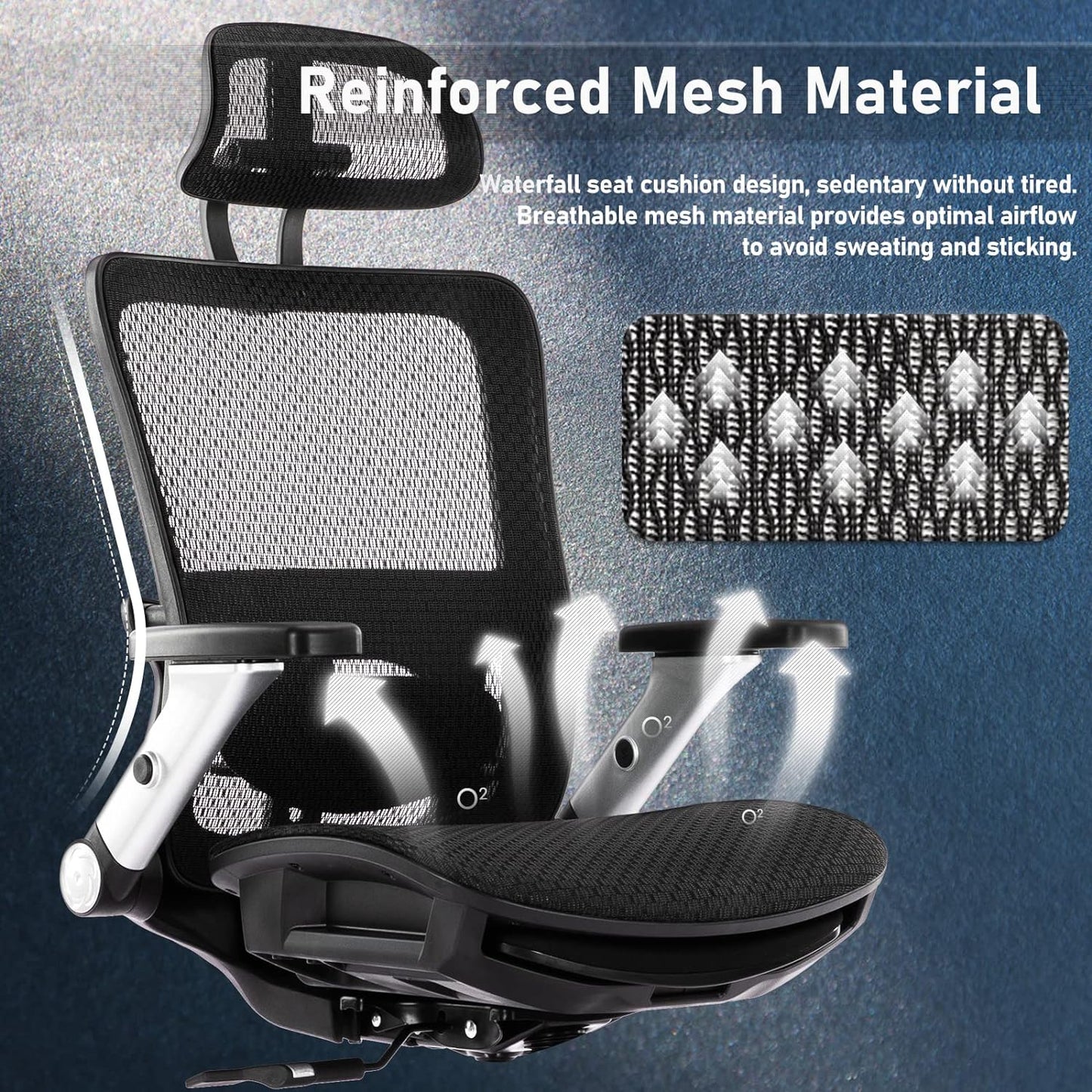 Ergonomic Mesh Office Chair with Footrest, High Back Computer Executive Desk Chair with Headrest and 4D Flip-Up Armrests, Adjustable Tilt Lock and Lumbar Support-Black