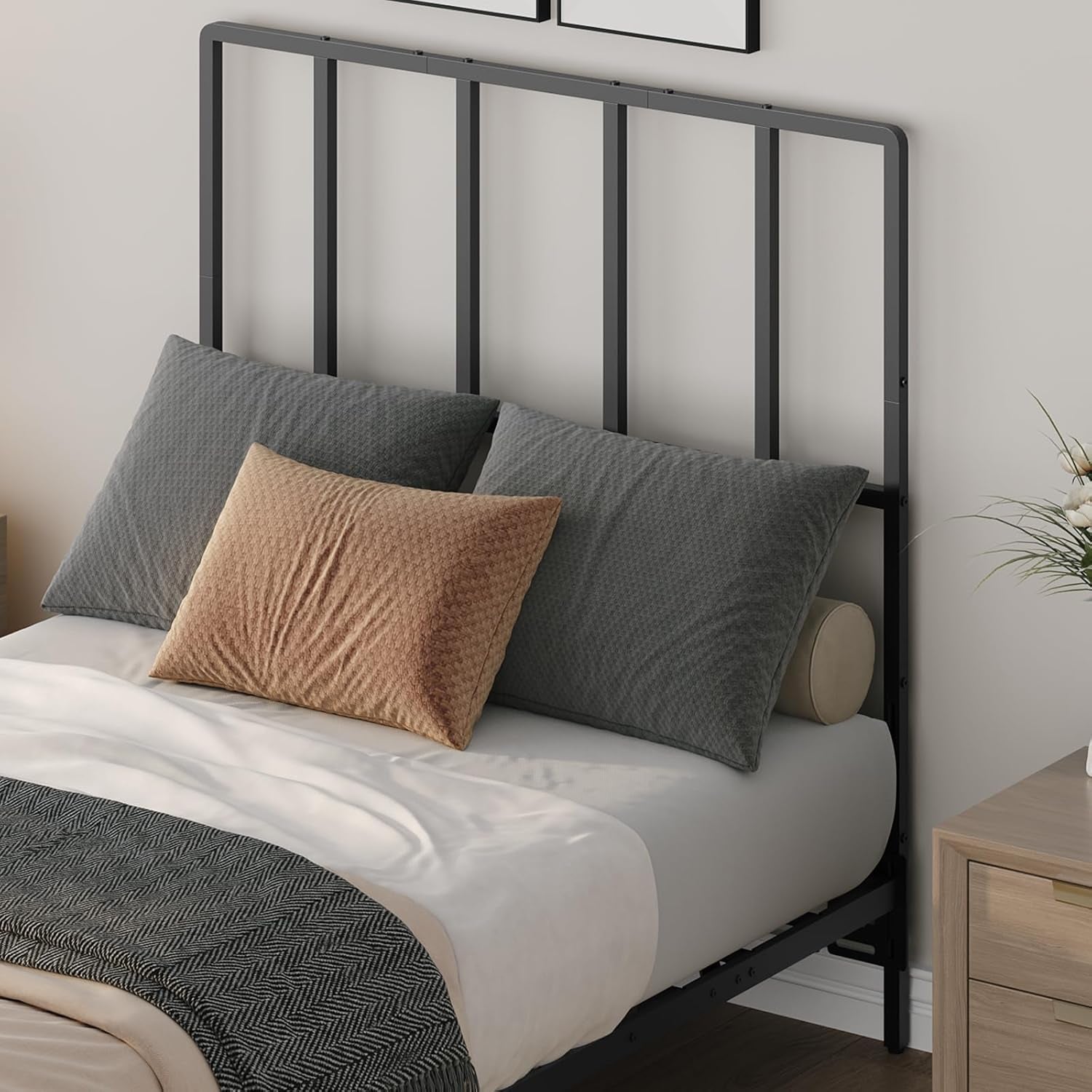 Headboard Twin Size, Metal Headboards with Universal Adapters, Adjustable Height, Modern Head Board Twin Size Only for Bedroom, Black