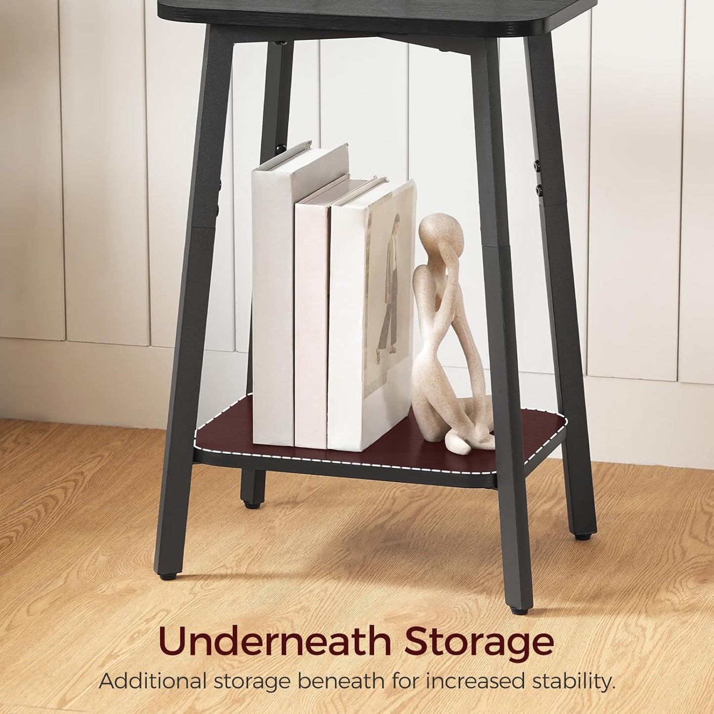 Side Table, Small Rectangular End Table with Storage Shelf, 2-Tier Bedside Table Sofa Couch Table, Nightstand for Small Spaces, Living Room, Bedroom, Black ETBK4701