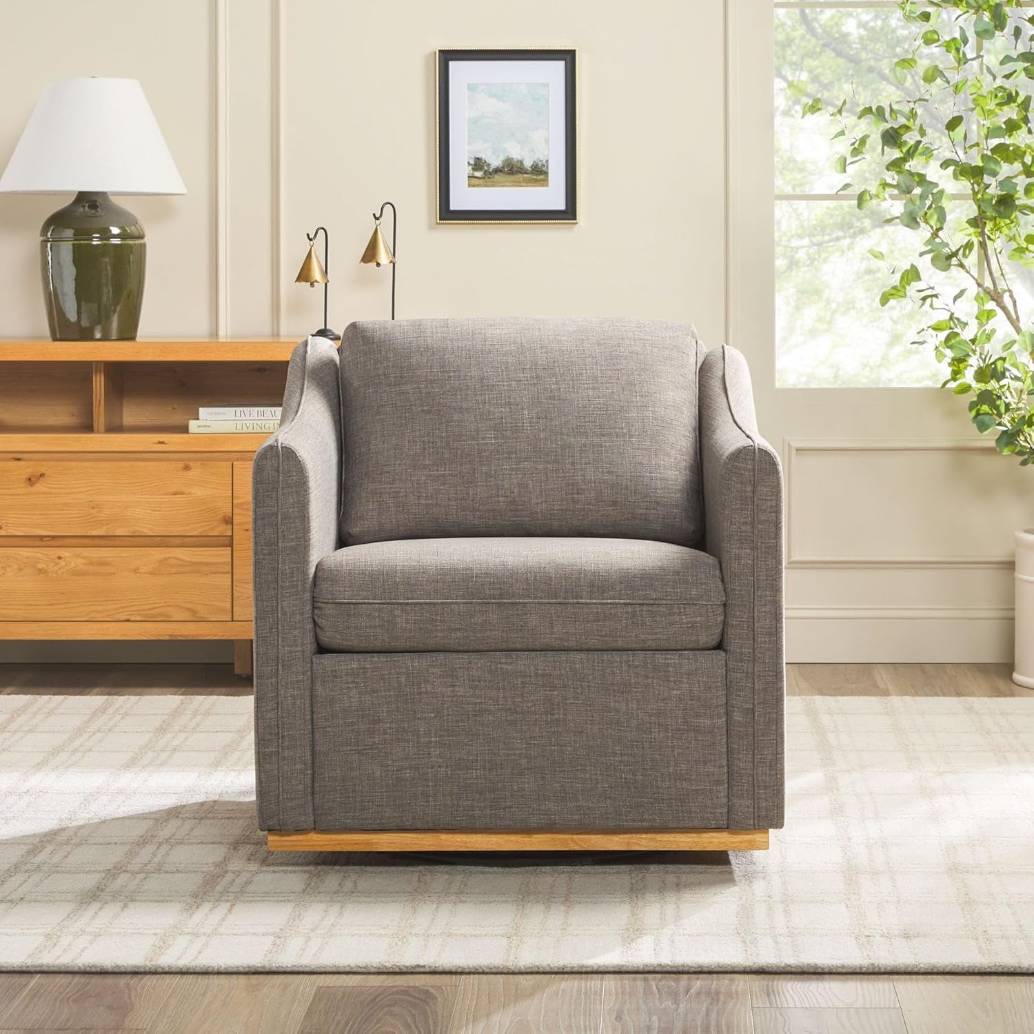 Nash Modern Farmhouse Linen Swivel Accent Chair, Dark Grey