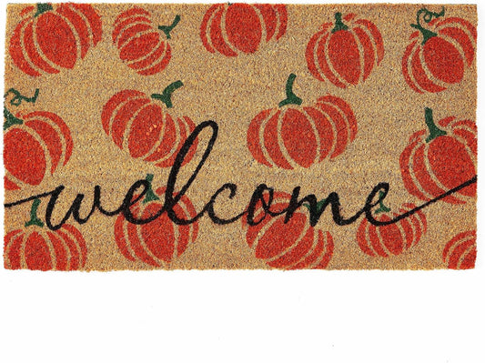 Halloween Coco Coir Door Mat with Heavy Duty Backing, Welcome Doormat (17" X 30"), Doormat Entrance (Welcome1 - Halloween)